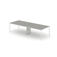 Table de conférence de bureau commerciale moderne de luxe léger, bords arrondis lisses, pieds en acier inoxydable, finition entièrement blanche en MDF