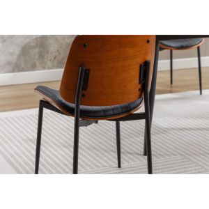 Juego de 2 sillas de comedor estilo granja DB YIJIAN, asiento de piel sintética retro moderno de mediados de siglo con patas de metal de madera curvada - Product Image 4