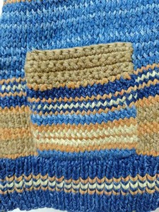 Bohemian-Inspired Casual Breathable <b>Chunky</b> <b>Knit</b> Wool/Cashmere Notched Collar <b>Cardigan</b> Earthy Blue Brown Stripes Reflecting - Product Image 4
