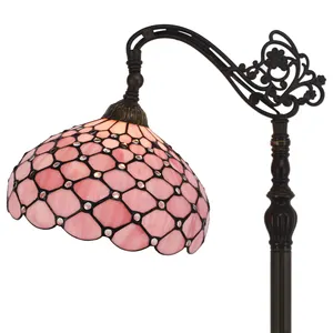 12 × 64 Zoll Buntglas rosa Perlen-Stil gewölbte Stehlampen Dekor Schlafzimmer Tiffany-Ständerlampenfabrik Großhandel Licht