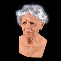 Máscara Facial Completa de Terror, Máscara de Cabeza Espeluznante de Terrorista, Máscara de Abuela Calva con Cabello Blanco, Máscara de Látex con Cuello, Accesorios para Fiestas