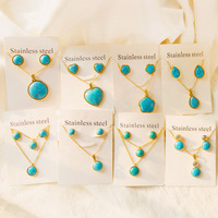 Ensemble de bijoux élégants en acier inoxydable pour femmes, collier avec pendentif turquoise et boucles d'oreilles, plaqué or