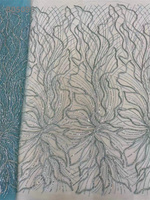 Tissu de robe en maille perlée 100% polyester élastique vert menthe avec des paillettes florales, des perles et de la dentelle brodée