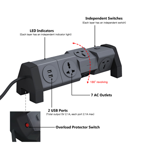 180 Вращающийся удлинитель универсальный стандарт 3 5 7 Way Электрический штекер 2 USB-порта удлинитель с индивидуальным переключателем - Product Image 5