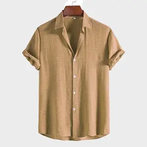 Оптовая продажа дышащая мягкая летняя повседневная мужская рубашка с коротким рукавом на пуговицах