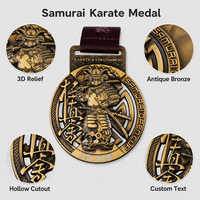 Medalla de Samurái Personalizada para Torneo de Karate, Premio OEM 3D de Bronce Antiguo, Medalla Hueca de Metal para Campeonato de Artes Marciales con Cinta