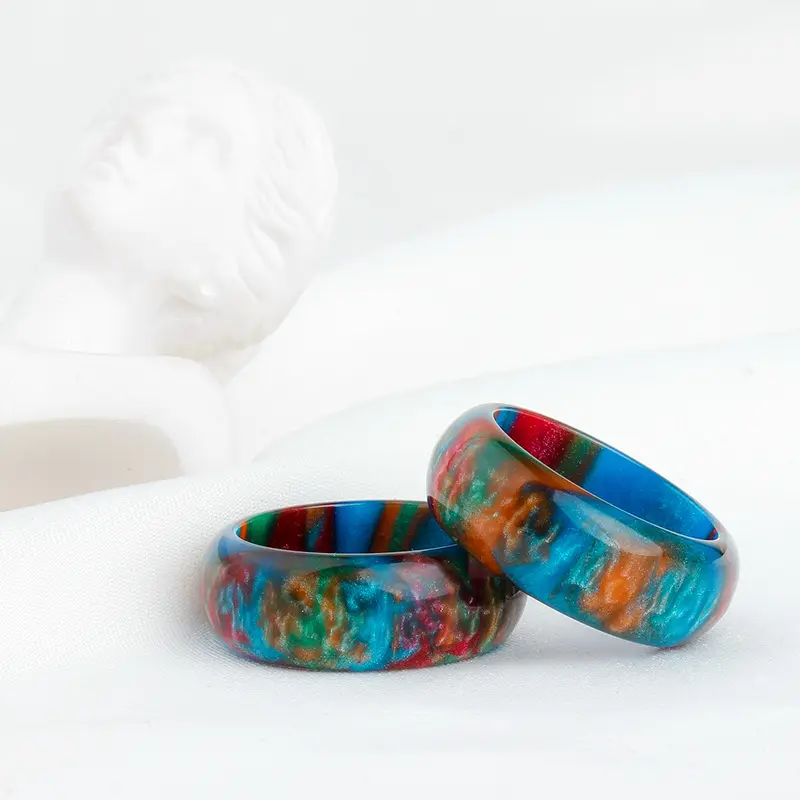 Anel acrílico personalizado, anel colorido de arco-íris, multi cores, novo design personalizado, anel de dedo feminino, resina, acrílico para mulheres