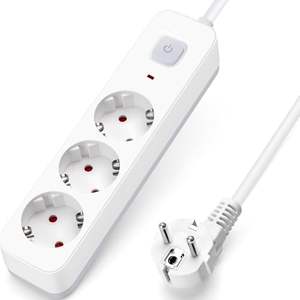 Multiprise électrique 3 prises avec interrupteur, 1,5 m, 3G, 1,5 mm, blanc et gris - idéale pour connecter plusieurs appareils - Product Image 1