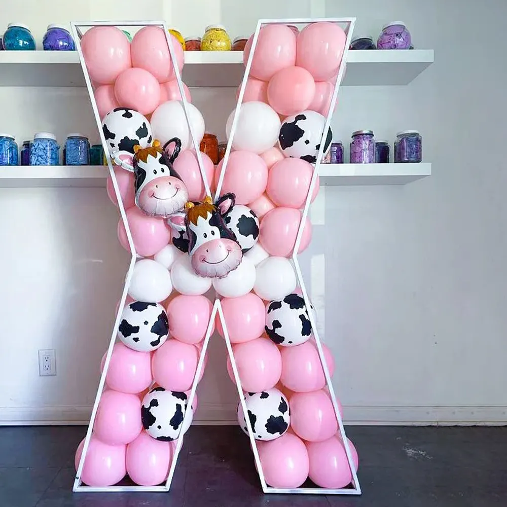 New arrival custom 3D Geometric big wire letters of Flower balloon framework letters for wedding background decoration