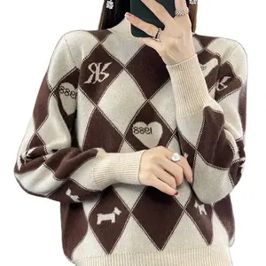 2023 новый женский свитер с высоким воротом, модный вязаный свитер, 100% из чистой шерсти