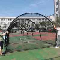 Cage de frappe portable OEM 15x4x3m à 6 arches, filet de frappe gonflable pour l'extérieur, équipement d'entraînement de baseball