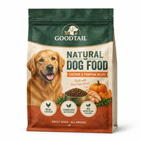 Sachet d'emballage alimentaire laminé mat personnalisé à fond carré refermable pour aliments secs pour chiens, recette poulet, scellage huit côtés