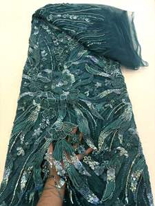 Tessuto in Pizzo di Lusso Elegante per Abiti da Sposa <span class=keywords><strong>con</strong></span> Ricami, <span class=keywords><strong>Perline</strong></span> e Paillettes, Design Floreale 3D per Abiti da Sera - Product Image 2