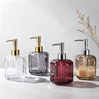 Flacon pulvérisateur de savon liquide en verre coloré de haute qualité 320 ml, vide, luxueux, mat, hexagonal avec pompe, sérigraphie, pour salle de bain