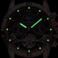 POEDAGAR 1410 Montre automatique squelette de luxe avec tourbillon, affichage des phases lunaires et de la date, pour homme