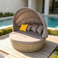 Canapé-lit rond de patio avec auvent réglable, lit de repos extérieur pour villa, transat de jardin au bord de la piscine, chaise longue de loisirs
