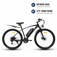Vélo de montagne électrique TXED UK Stock 27,5 pouces, moteur arrière 36V 300W, batterie lithium 13AH, 7 vitesses, frein à disque, vélo électrique sportif pour trajets quotidiens