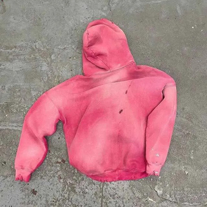 Offres ODM personnalisées : Sweat à capuche 100 % coton, style vintage français, délavé à l'acide, avec fermeture éclair rose embossée et effet délavé pour homme - Product Image 3