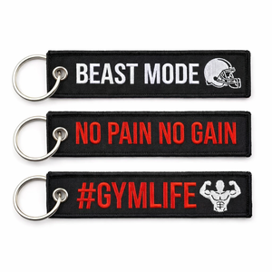 Design Jet Tag Embroidery <b>Key</b> <b>Chain</b> Fitness Theme Custom Letter Logo Embroidered Keychain For Promotional - Product Image 2