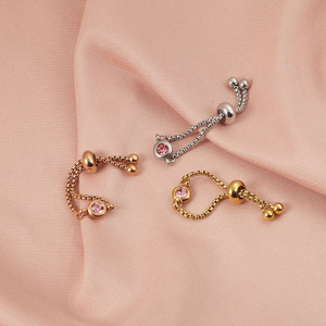 แฟชั่นมิตรภาพสีชมพูเพทายแหวนห่วงโซ่เครื่องประดับปรับได้ห่วงโซ่สแตนเลสแหวน birthstone - Product Image 2