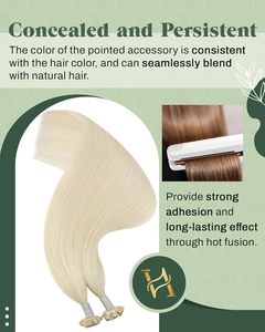 Ugeat Extensions de <span class=keywords><strong>cheveux</strong></span> humains Ktips 22 pouces blond platine à pointe plate avec kératine, ajustement invisible, aspect naturel 50G/50S - Product Image 4
