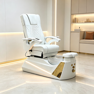 Luxury Electric Reclining Pedicure Spa Chair Nail Salon Chair With LED Light Crystal Glass Foot Basin Gold Decor Beauty - Product Image 1