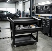 Chariot à outils à 3 niveaux, chariot à outils en métal robuste avec plateau de travail et tiroir pour garage, atelier, rangement