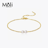 Bracelet en perles de culture d'eau douce rondes, plaqué or 18 carats, avec fermoir anneau plaqué or et chaîne d'extension