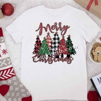 Vente chaude Joyeux Noël T-Shirt Design Appliques d'arbre de Noël lavables avec Hotfix Technique