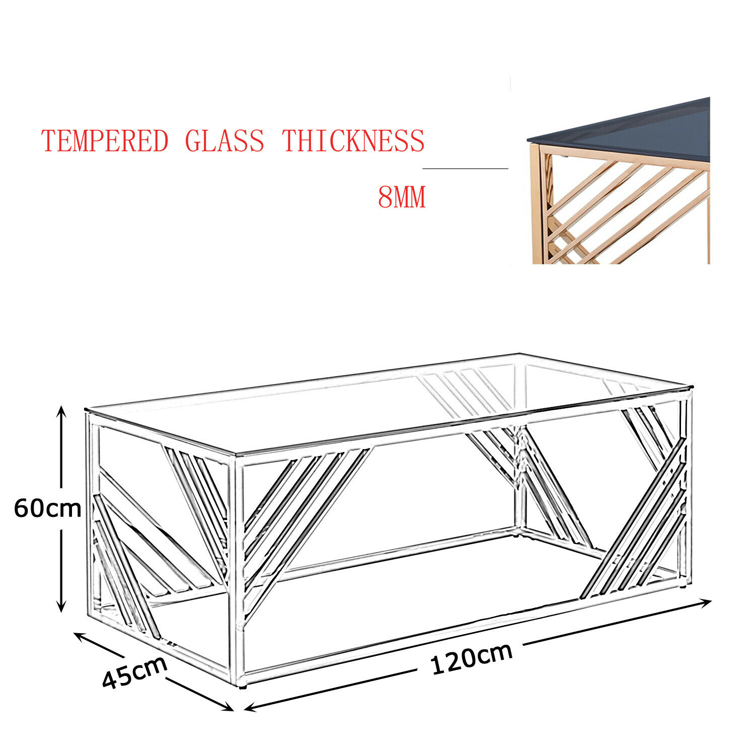 Customized Nordic Style Furniture Sliver Steel Clear Tempered Glass Top Small Coffee Table