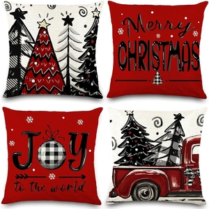 Housses de coussin d'hiver de Noël, motifs floraux rouges et verts, camion, housses de coussin de Noël pour la maison et la décoration extérieure - Product Image 1