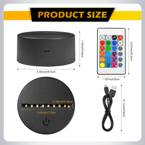 RGB LED Nachtlampje Acryl Zwart 3D LED Lampvoet USB Kabel Afstandsbediening Oplaadbaar Slaapkamer Nachtlampvoet - Product Image 2