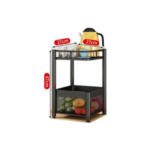 Household two-layer storage rack for fruits and vegetables  black and white stainless steel kitchen storage rack