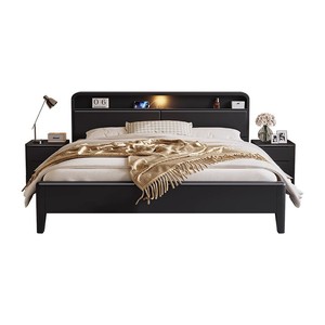 Nordic Style Solid Wood Bed 1.8m/1.5m Storage Bed With Lighted <b>Headboard</b> Modern Minimalist Bedroom Furniture - Product Image 1