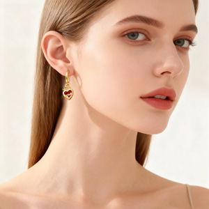DAIHE 새로운 레드 하트 크리스탈 귀걸이 크로스 로즈 가시 다이아몬드 후프 펜던트 귀걸이 쥬얼리 - Product Image 6