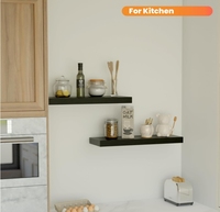 Plateaux de rangement muraux en bois flottant noirs modernes à double niveau pour salle de bain et cuisine