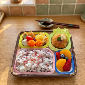 Yumesai Gozen Colorful 4-Compartment PPF & OPS Bento <b>Tray</b> with Rice and Fruit for Kids Meals Food Storage - Product Image 3