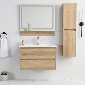 Mobile <span class=keywords><strong>da</strong></span> <span class=keywords><strong>Bagno</strong></span> in Stile Contemporaneo con Specchio a LED, Lavabo e Struttura in Legno Massello all'Ingrosso - Product Image 1