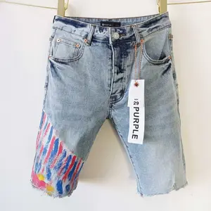 Hoge Kwaliteit Heren Designer Gescheurde Vintage Slanke Jeans Heren Denim Shorts Jeans Heren Paars Merk Jeans