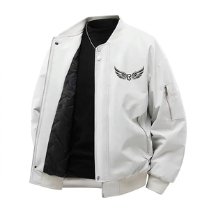 <b>Men's</b> <b>White</b> <b>Jacket</b> With Wing Logo Embroidery Windproof Casual Autumn Zipper Regular Fit Polyester Shell - Product Image 1