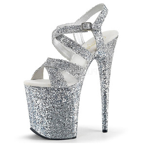 Sandalias de Tacón Alto de 20 cm con Punta Descubierta para Pole Dance, con Purpurina Plateada Brillante, Modelo Banquete, Pasarela, Discoteca, Stripper - Product Image 2
