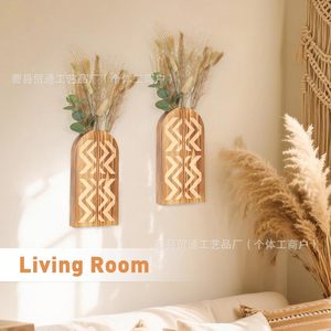 Wooden <b>Wall</b> <b>Mounted</b> Plant Vase Rectangle Bohemian Style Indoor Decoration Rack Storage <b>Shelf</b> - Product Image 3