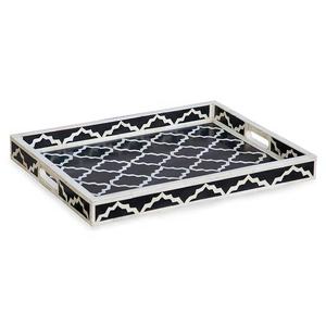 Plateau de service rond en incrustation de nacre le plus vendu Artisanat de taille personnalisée pour usage domestique Fabriqué à partir de bois et d'os - Product Image 2