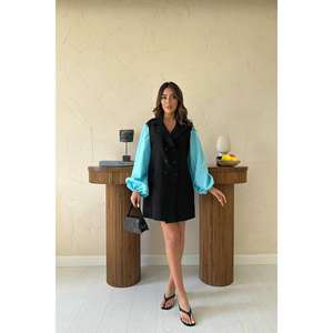 Chaqueta Vestido para Mujer al por Mayor con Ribete Negro y Azul - Product Image 5