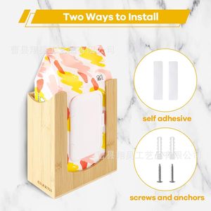 Distributeur mural carré en bambou pour lingettes humides, boîte de rangement pour salle de bain et usage domestique - Product Image 3