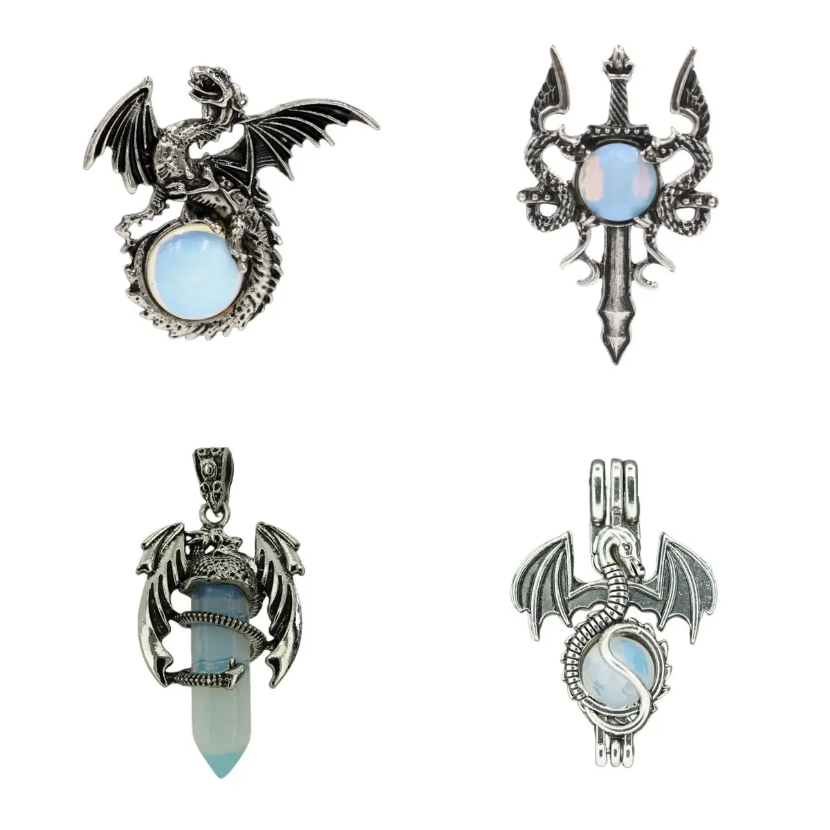 Alloy Dragon Model Anhänger Natural Opalite Dragon Ball und Sechseckige Säulen dekoration Anhänger Charm Crystal Gem stone Jewelry