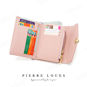 Pierre Loues Tri Fold Women's <b>Wallet</b> Apricot Color Multiple Card Slots Short <b>Wallet</b> Everyday Use - Product Image 4