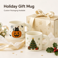 Mug en céramique personnalisé pour les fêtes, 330 ml, tasse à café personnalisée de 11 oz avec une grande poignée ronde pour les cadeaux de Noël et d'Halloween, vente en gros