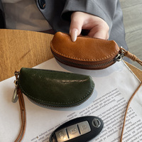 Porte-monnaie en cuir de vachette pleine fleur tanné végétal, mini pochette de rangement pour pièces de monnaie et clés, avec cordon rouge, en cuir véritable