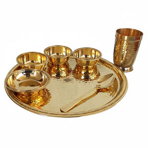 IndianArtVilla Pure Laiton Martelé Perlé Ligne Design 7 Pièces Ensemble de Dîner-Vaisselle, 12 "Pouces pour Servir - Product Image 1